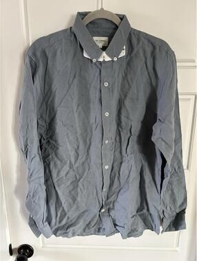 October Editions men’s button-down long sleeve shirt color blue